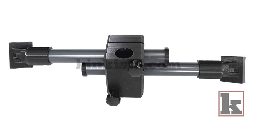 BDSM thigh restraint bar detail on adjustable neck-to-thigh frame system
